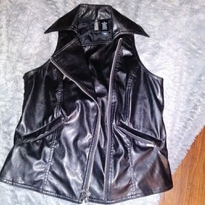 Faux Leather Sleeveless Biker Jacket